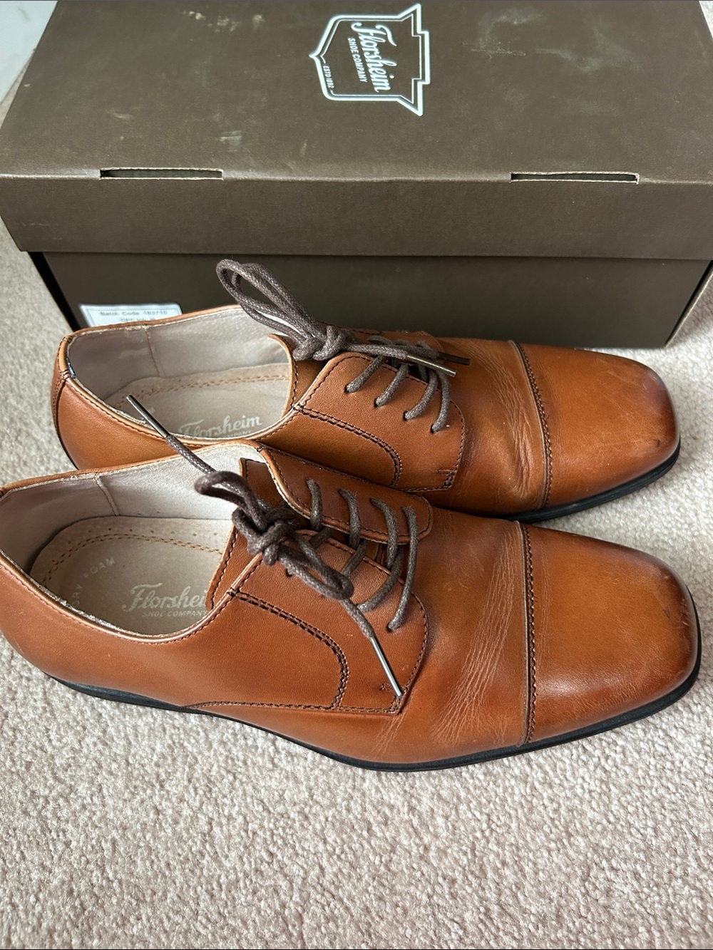 Florsheim Tan Leather Cap-Toe Derby Oxfords